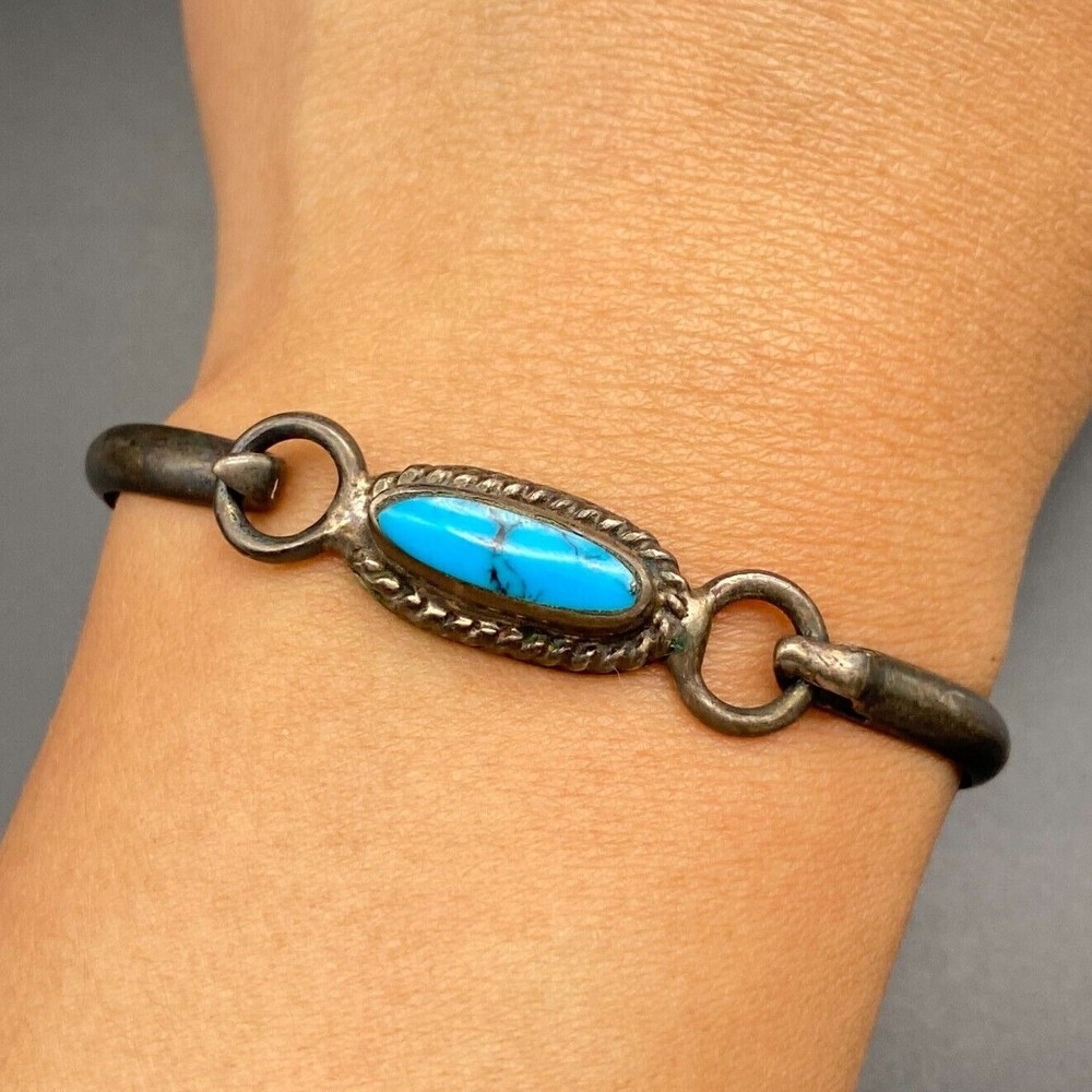 Vintage Mexico Turquoise Sterling Silver Bracelet Small 6-3/8″