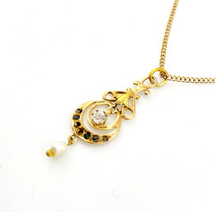 Antique Edwardian 9K Gold Pearl Lavalier Pendant Necklace 17 Inch
