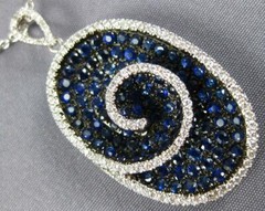 ESTATE LARGE 3.51CT DIAMOND & AAA SAPPHIRE 18K WHITE GOLD OVAL SWIRL FUN PENDANT
