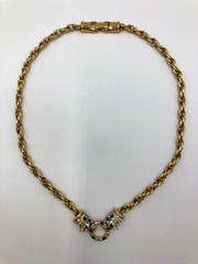 Vintage JACKIE COLLINS Rhinestone Cat Panther Leopard Gold Plated Necklace 19″