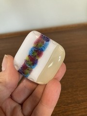 Fused Art Glass Brooch Pin White Red Blue Green Yellow Modern Abstract