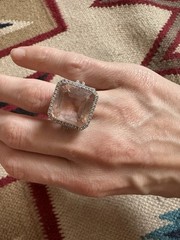 Vintage Estate 18k White Gold Pink Topaz And Diamond Cocktail Ring 4.5