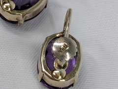 835 Silver Amethyst Bracelet Earring Set 7″ Mid Century Screw Back