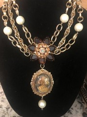 Vintage Juliana Rhinestone & Cameo Statement Necklace-Repurposed & One of a Kind