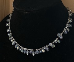 Vintage Lia Sophia Baby Blue Aurora Borealis Crystal Charm Necklace Boho Chic