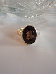 Vintage Designer Oval Cut Smoky Quartz Band Statement Ring Sz 8 Sterling Silver