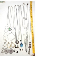 Silvertone Jewelry Lot 18 Pc Chains Pendants Pierced Earrings Y2K Boho