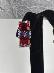 Vintage signed Lisner Red AB Rhinestone Clip On Earrings gold tone