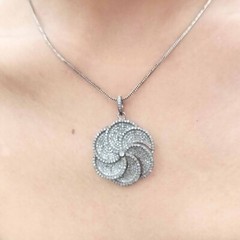 40ct 1Pc Pave Diamond Flower Pendant- 925 Sterling Silver -27mmx24mm d7