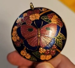 Vintage cloisonne butterfly Pendant And Tassel Almost 2 Inches