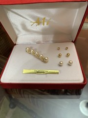 Vintage AAI Jewelry Set Simulated Pearls Brooch 3 Pair Earrings