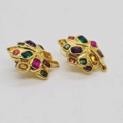 Joan Rivers Leaf Earrings Pierced Crystal Multicolored Gold tone Vintage 1.25 in