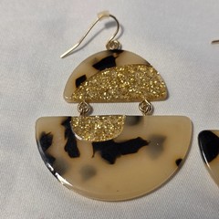 Half Moon Acrylic Resin Wire Earrings Blonde Tortoise Shell Gold Glitter Accents