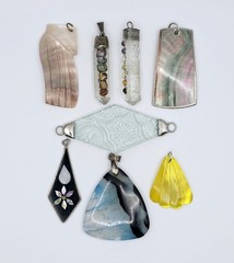 Vintage Pendant Lot 8pc Abalone Chakra Quartz Mother of Pearl Shell Alpaca
