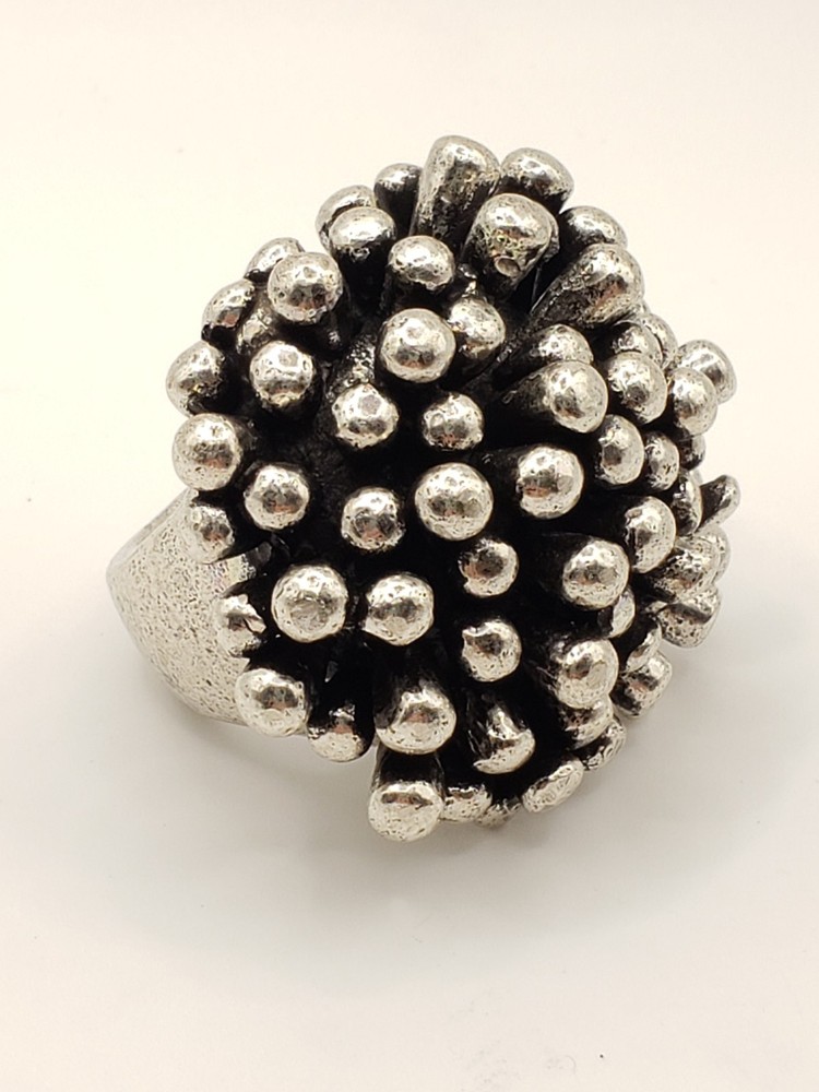 Vintage Nepal Perruque Modernist Pewter Ring Size 9 Large 4cm Statement Sputnik
