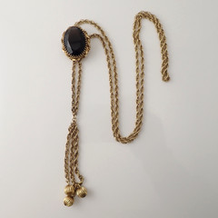Vintage Smoky Quartz Gold Filled Lariat Tassel 26″ Necklace Weighs 24.8 Grams