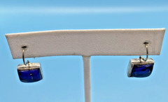 Nice Square Faux Lapis French Wire Drop Earrings Silver-Tone Square Shape VTG