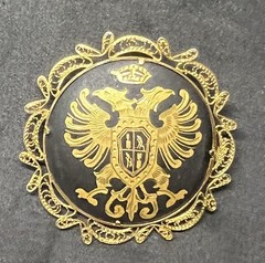 Vintage Toledo Spain Coat Of Arms Damascene Brooch Eagle Trombone Clasp