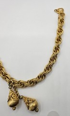 Vintage Monet Bolero Bracelet with two Filigree Etruscan Style Charms Gold Tone