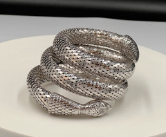 Vtg Whiting & Davis Mesh Snake Bracelet, Triple Coil