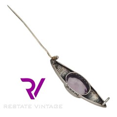 Vintage Amethyst Marcasite Art Nouveau Germany 935 Silver Brooch