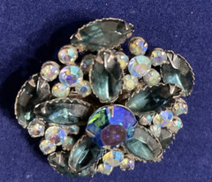 80s Blue Rhinestone Fkower Sparkle Brooch Pin Colors 1.5 in