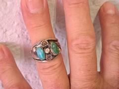 Old 925 Silver Ring With Turquoise Stones, Ring Size 62 (19.7 mm)