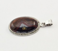Vintage Sterling Silver Oval Gemstone Pendant 2.6g – Tiger Iron / Banded Jasper