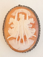 Vintage antique carved shell cameo pin brooch pendant 800 silver Three Graces