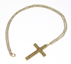 Mid Victorian English Cut & Applied 10K Rose & Green Gold Top Cross~HFB Co Chain