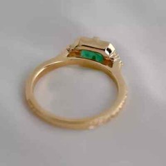 Art Deco Vintage Style Emerald & Lab Created Diamond 14K Gold FN Engagement Ring