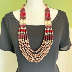 Chico’s Cherry-Colored Bib Necklace Beaded Tribal Boho Tropic Vaca Statement