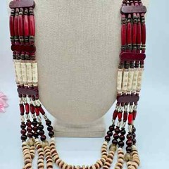 Chico’s Cherry-Colored Bib Necklace Beaded Tribal Boho Tropic Vaca Statement