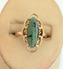 Vtg Sarah Coventry Faux Jade Ring 70s Signed Oriental Melody Adjustable