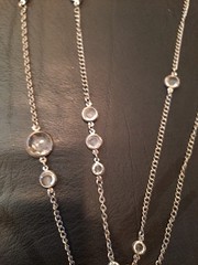 Vintage Modern Silvertone White/ Clear Bezel Multistrand Necklace 30″