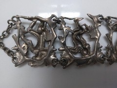 Unique Antique Silver Monkey Bracelet Art Deco Art Nouveau Style