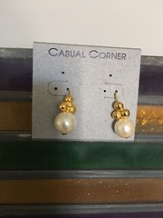 Vintage Casual Corner Earrings Gold Tone Ball With Faux Pearls-Dangle