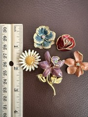 Joan Rivers Brooch Lot Garden Party Enamel Interchangeable Flower Bird Gold Tone