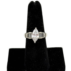 Vintage SETA 925 Sterling Silver Marquise CZ Ring Baguette Size 6.5 Art Deco