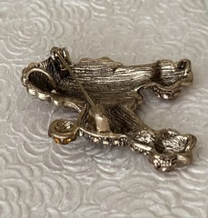 Poodle w/ crystals silver tone metal vintage style brooch / pendant