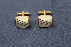 Collect Vintage Cufflinks Square Alloy Gold-Tone M.O.P. Signed Austria