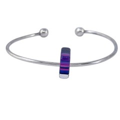 Ball Tip Cuff Bracelet | Purple Glass Charm | Vintage Sterling Silver 925 | 6.5″