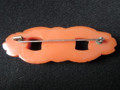 Reddish Orange Rose Bakelite Brooch 3 1/8″ ~YGF