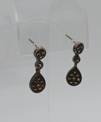 VTG 925 MC Teardrop Marcasite Earrings 1in Drop Sterling Silver 3gtw New Backs