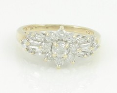 Y2K 1.25 CT Diamond Band Baguette and Round Ring 10K Cluster I1-I2 G-H Size 6.5
