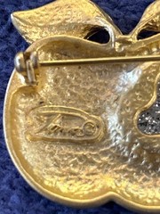 Vintage Signed TONA Gold Tone Rhinestone Bitten Apple Brooch Pins – Lot of 2