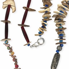 Artisan Coconut Shell Pendant Necklace Dangle Chips Tribal Beaded Boho Chic