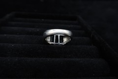 Vtg Two Tone Sterling Silver Gold & Black Onyx Baguette Ring Pranda Thailand