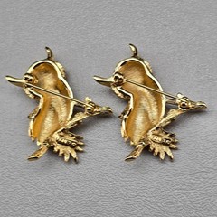 Monet Owl Brooch Pin Pair Gold Tone Green Eyes Vintage Matching Set