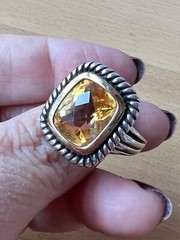 MICHELLE ALBALA LARGE CITRINE QUARTZ RING & PENDANT NECKLACE ENHANCER SET 925 SS